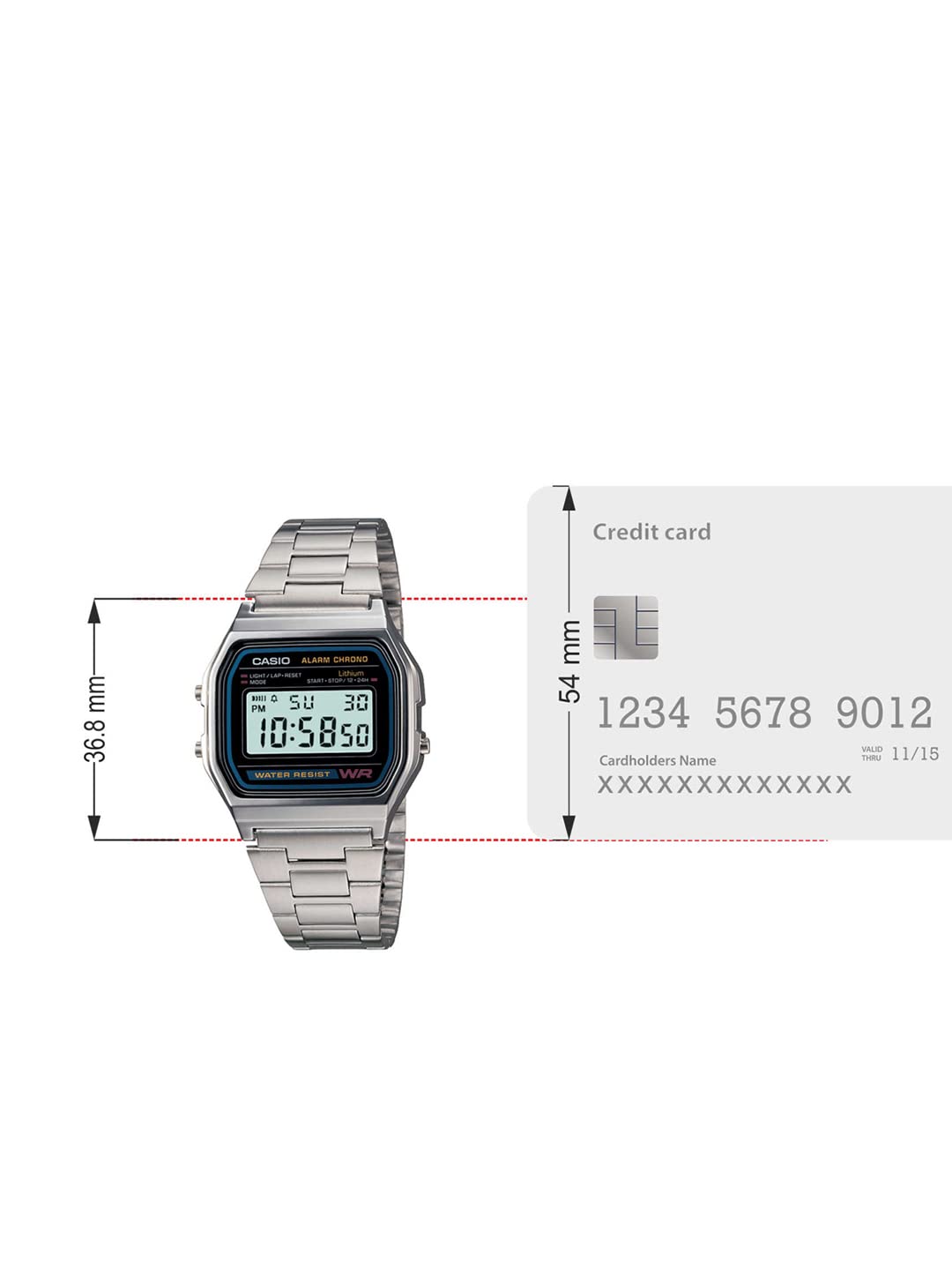 Casio Vintage A-158WA-1Q Digital Grey Dial Unisex Watch Silver Metal Strap (D011)