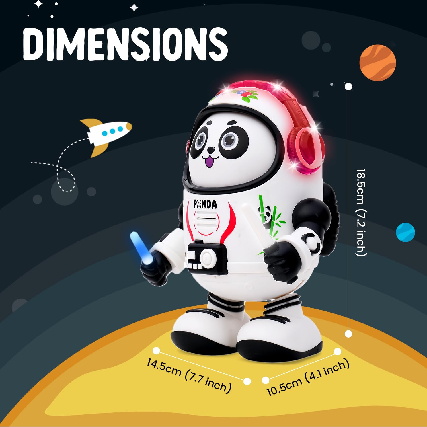 Gooyo GY-3012 Dancing Space Panda Toy with Vibrant Light Effect & Musial Sound | Best Dancing Toy Gifts/Toddlers/Babies/Girls/Boys | White & Black Color, Power Source: 3xAA Battery (Not Included)