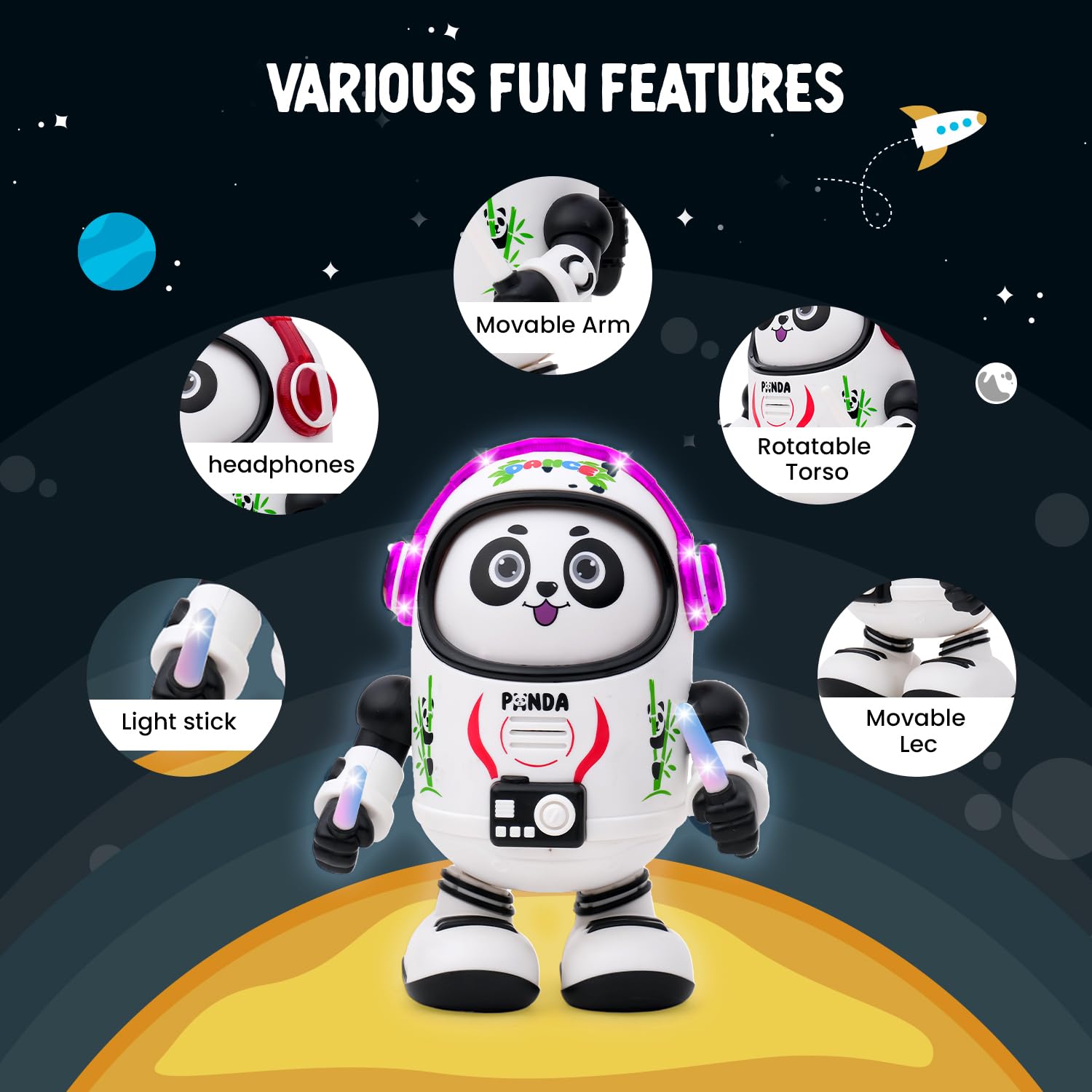 Gooyo GY-3012 Dancing Space Panda Toy with Vibrant Light Effect & Musial Sound | Best Dancing Toy Gifts/Toddlers/Babies/Girls/Boys | White & Black Color, Power Source: 3xAA Battery (Not Included)