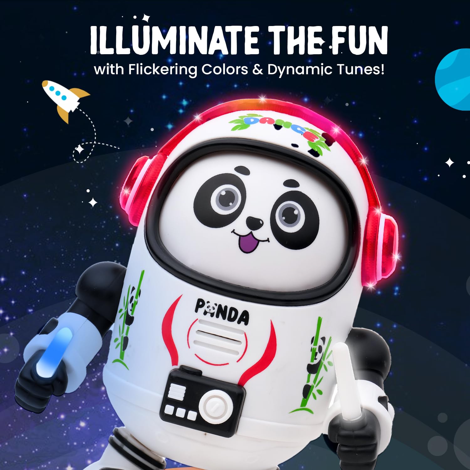 Gooyo GY-3012 Dancing Space Panda Toy with Vibrant Light Effect & Musial Sound | Best Dancing Toy Gifts/Toddlers/Babies/Girls/Boys | White & Black Color, Power Source: 3xAA Battery (Not Included)