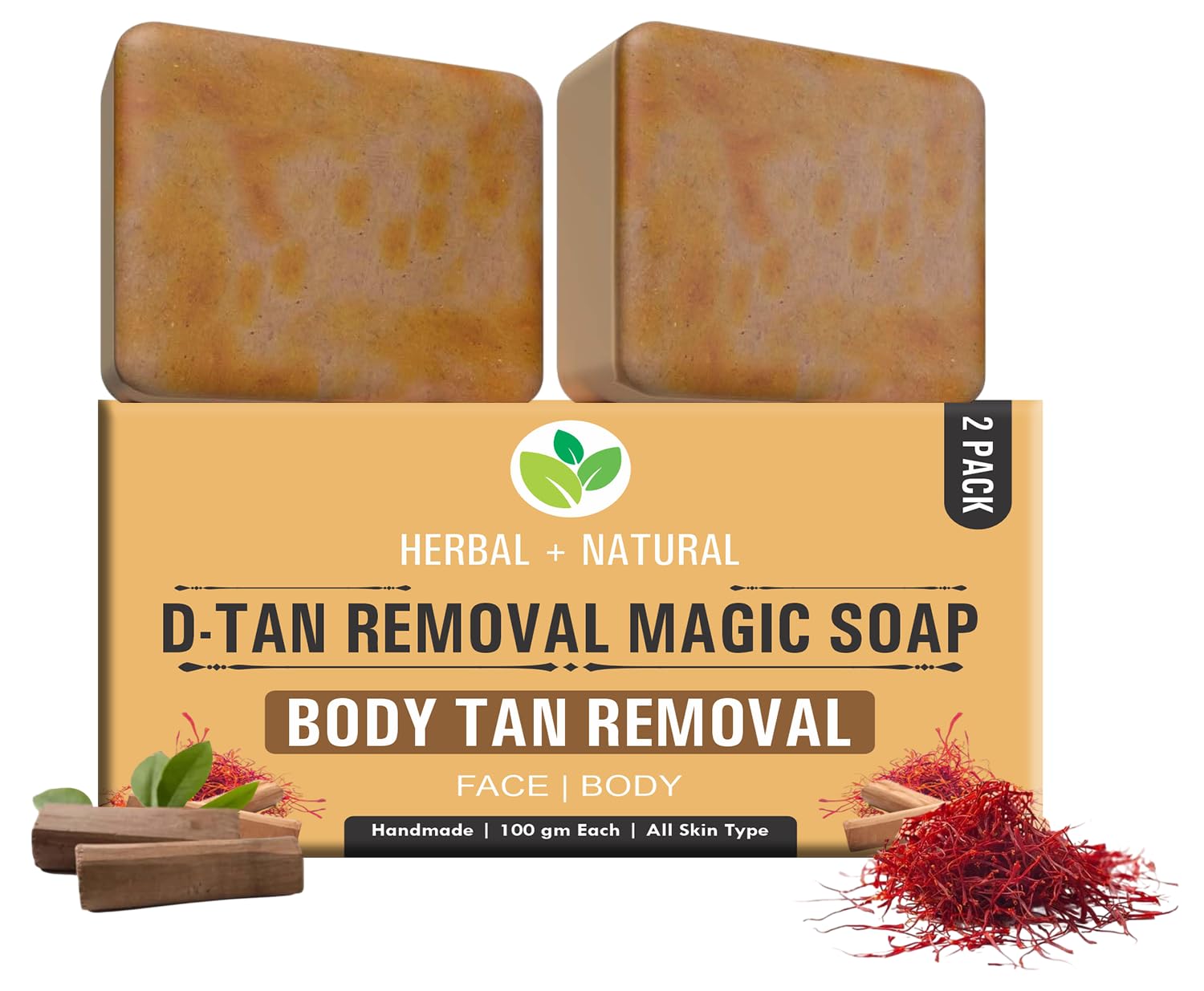 presents Magic Soap Tan Removal Sandalwood & Saffron Magic Soap For Bath | Paraben Free | Chandan & Kesar Bath| Handmade Soaps For Glowing | Skin Brightening For Men & Women (100 Gms Pack Of 2)